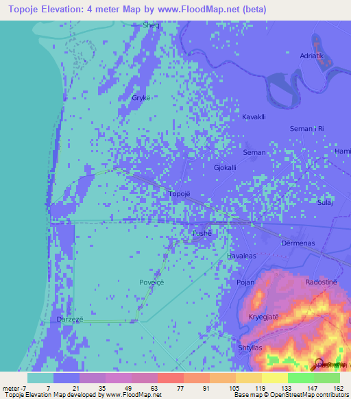 Topoje,Albania Elevation Map