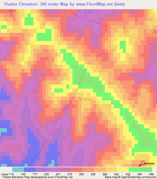 Thartor,Albania Elevation Map