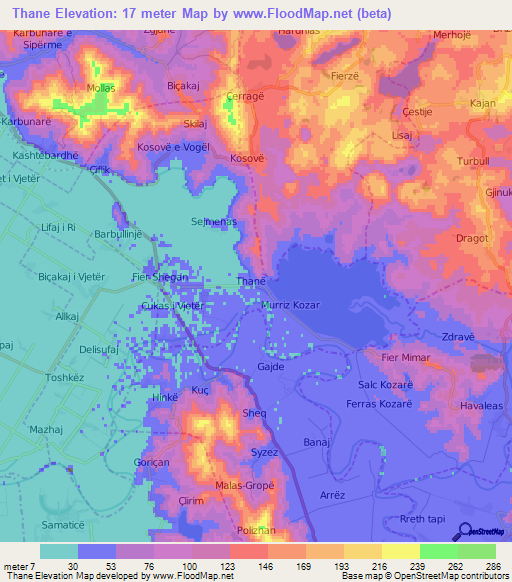 Thane,Albania Elevation Map