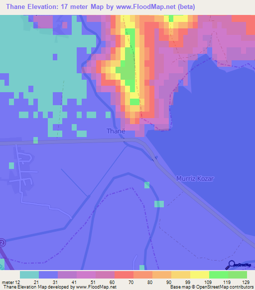 Thane,Albania Elevation Map