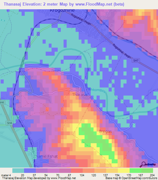 Thanasaj,Albania Elevation Map