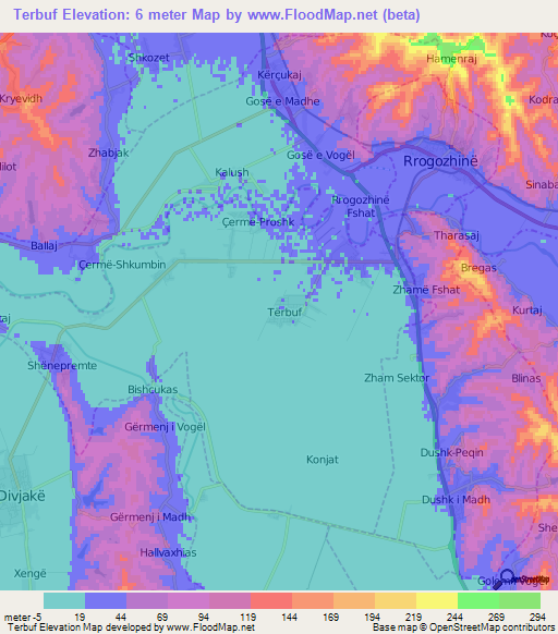 Terbuf,Albania Elevation Map