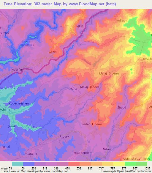 Tene,Albania Elevation Map