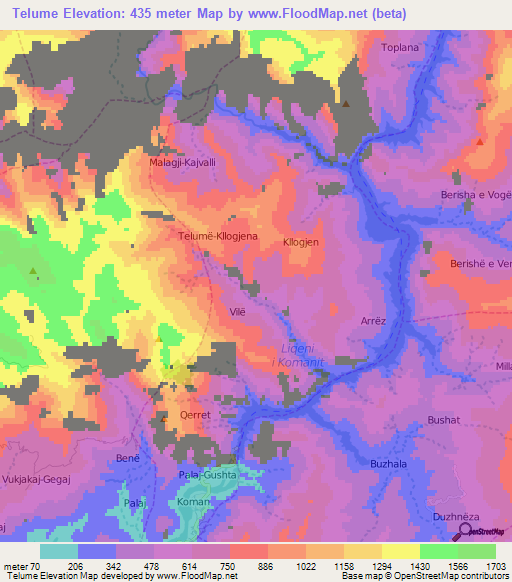 Telume,Albania Elevation Map