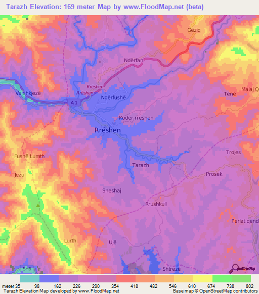 Tarazh,Albania Elevation Map