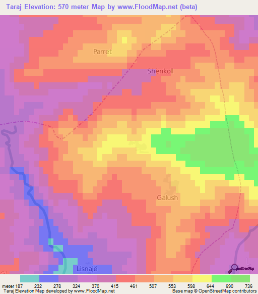 Taraj,Albania Elevation Map