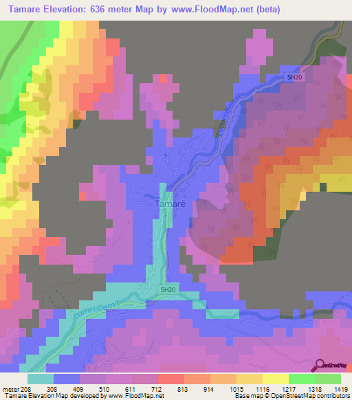 Tamare,Albania Elevation Map