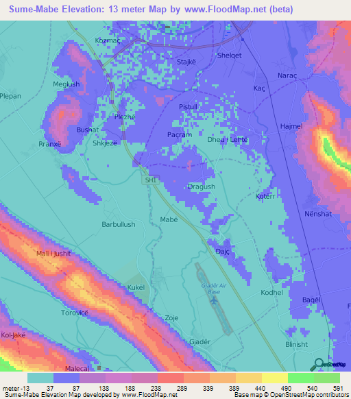 Sume-Mabe,Albania Elevation Map