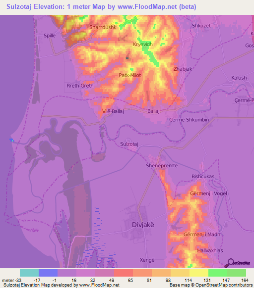 Sulzotaj,Albania Elevation Map
