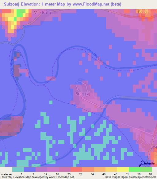 Sulzotaj,Albania Elevation Map