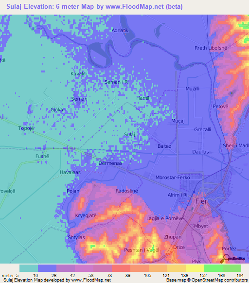 Sulaj,Albania Elevation Map