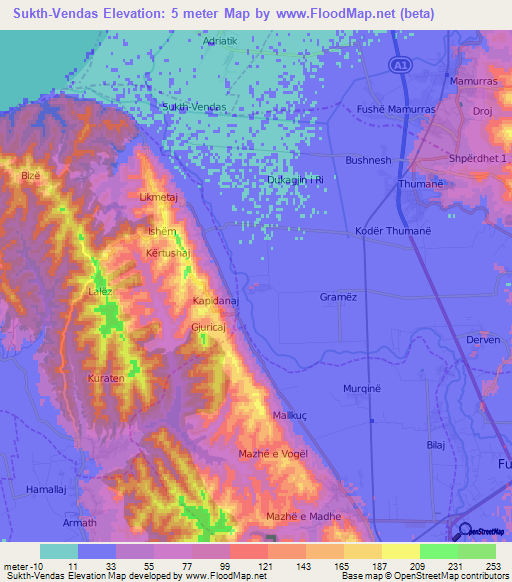 Sukth-Vendas,Albania Elevation Map