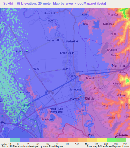 Sukthi i Ri,Albania Elevation Map