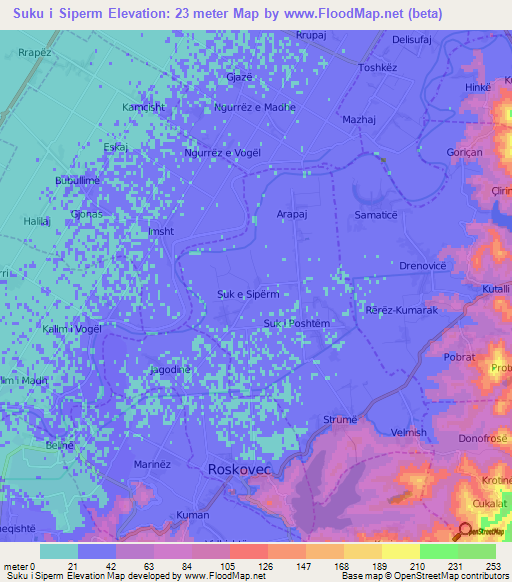 Suku i Siperm,Albania Elevation Map