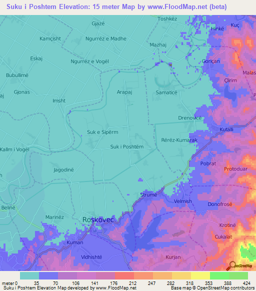 Suku i Poshtem,Albania Elevation Map