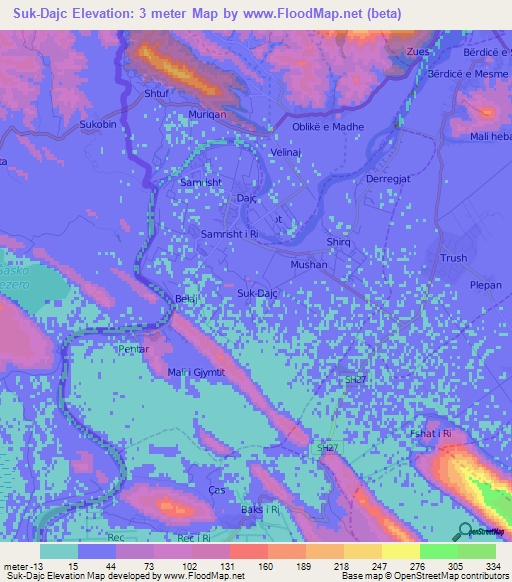 Suk-Dajc,Albania Elevation Map