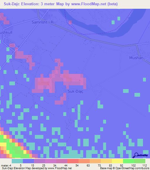 Suk-Dajc,Albania Elevation Map