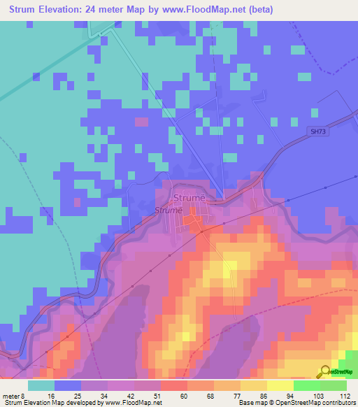 Strum,Albania Elevation Map