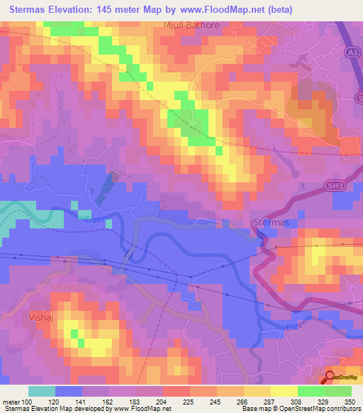 Stermas,Albania Elevation Map