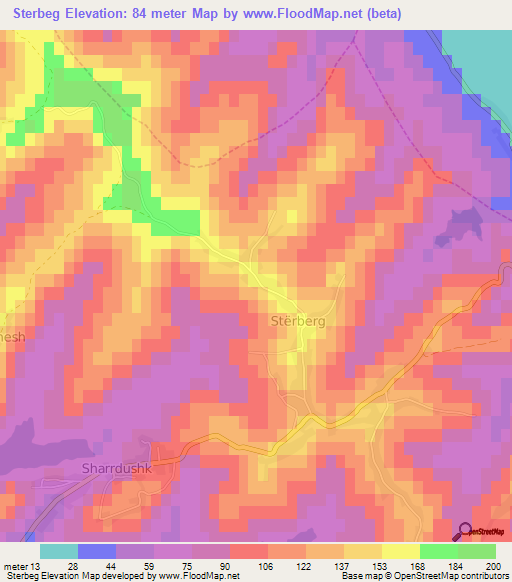 Sterbeg,Albania Elevation Map