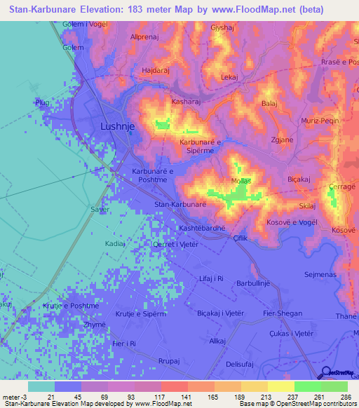 Stan-Karbunare,Albania Elevation Map