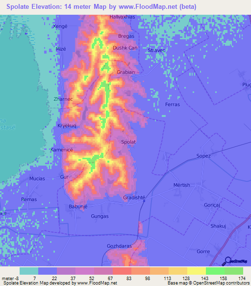 Spolate,Albania Elevation Map