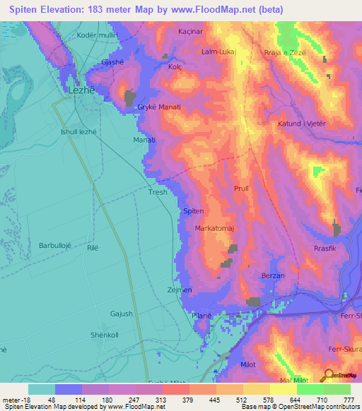 Spiten,Albania Elevation Map