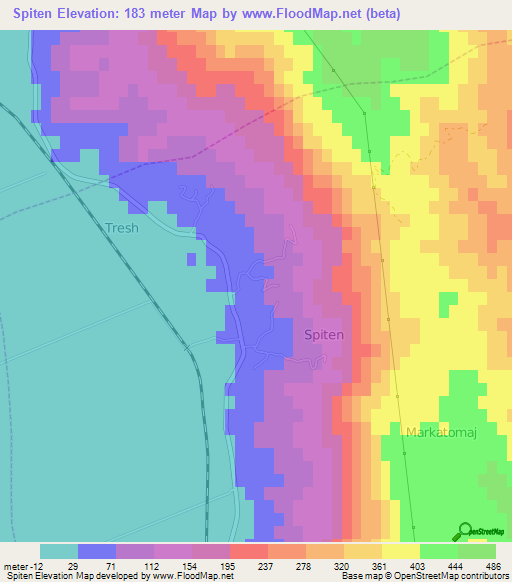 Spiten,Albania Elevation Map