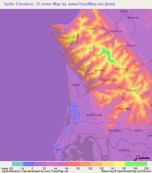 Spille,Albania Elevation Map