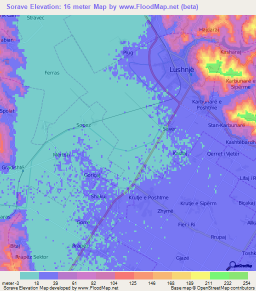 Sorave,Albania Elevation Map