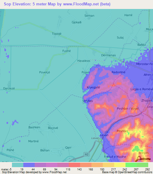 Sop,Albania Elevation Map