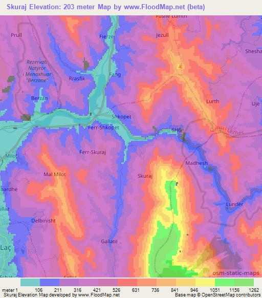 Skuraj,Albania Elevation Map