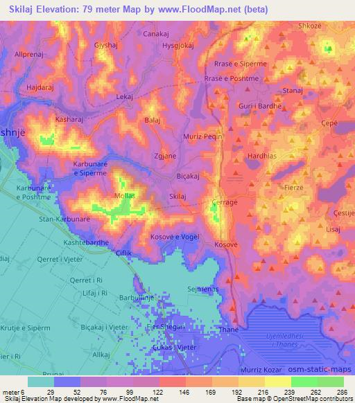 Skilaj,Albania Elevation Map