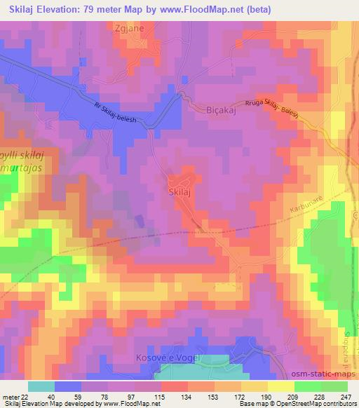 Skilaj,Albania Elevation Map