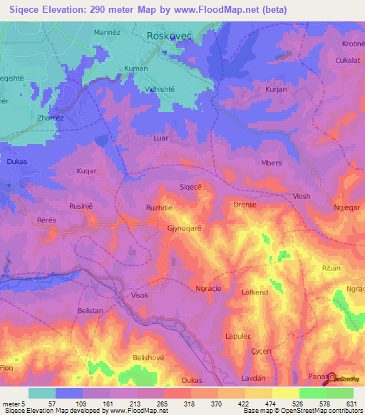 Siqece,Albania Elevation Map