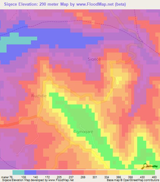 Siqece,Albania Elevation Map