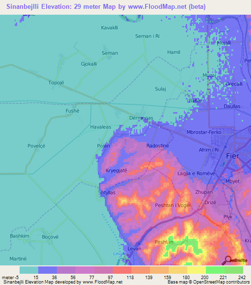 Sinanbejlli,Albania Elevation Map