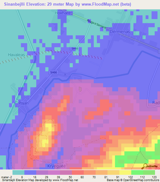 Sinanbejlli,Albania Elevation Map