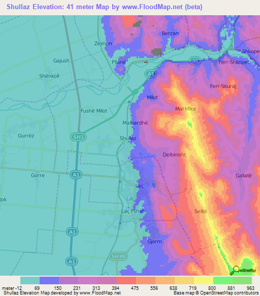 Shullaz,Albania Elevation Map