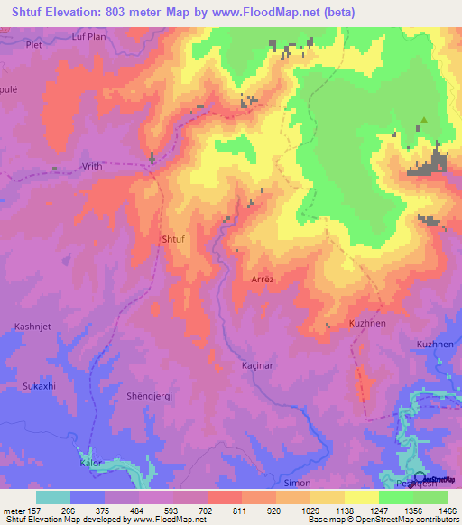 Shtuf,Albania Elevation Map