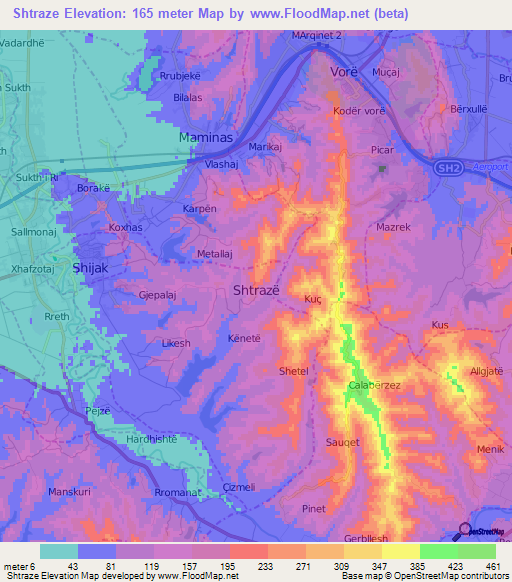 Shtraze,Albania Elevation Map