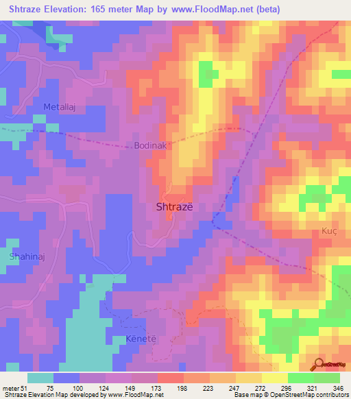 Shtraze,Albania Elevation Map