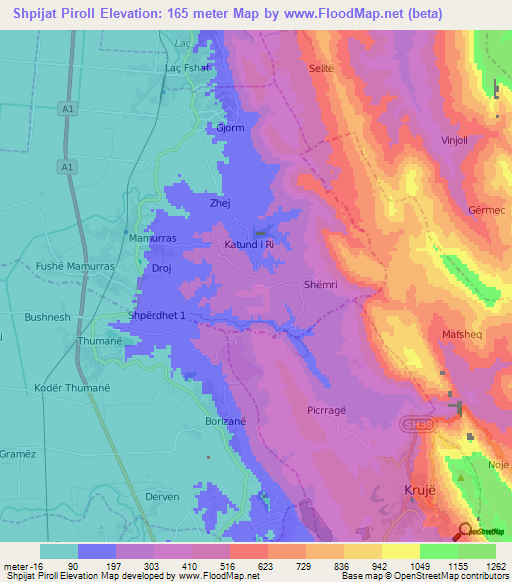 Shpijat Piroll,Albania Elevation Map