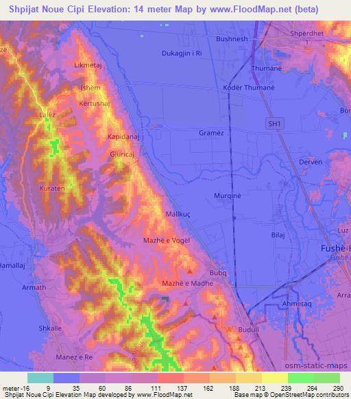 Shpijat Noue Cipi,Albania Elevation Map