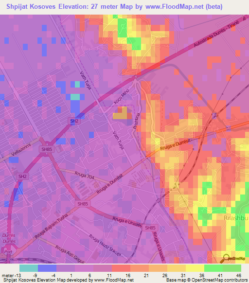 Shpijat Kosoves,Albania Elevation Map