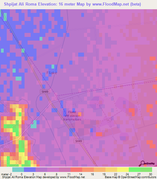 Shpijat Ali Roma,Albania Elevation Map