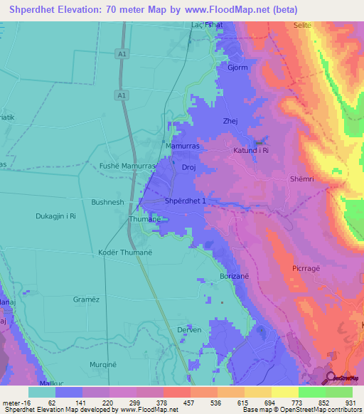 Shperdhet,Albania Elevation Map