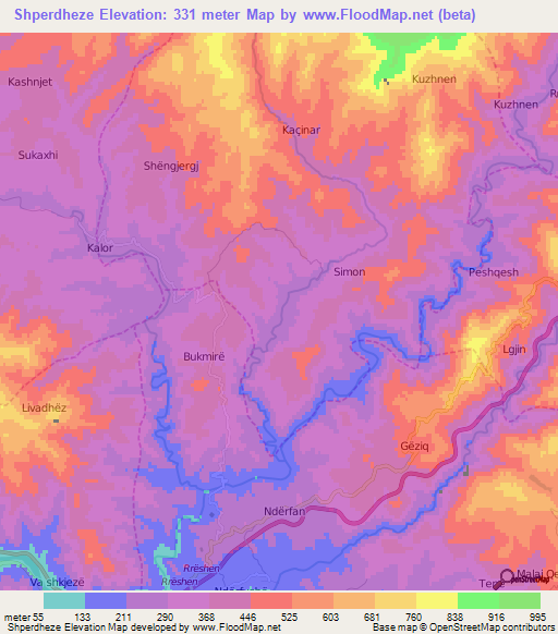 Shperdheze,Albania Elevation Map