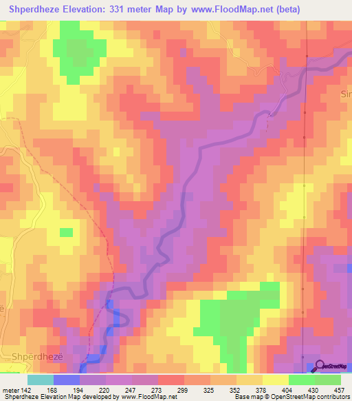 Shperdheze,Albania Elevation Map