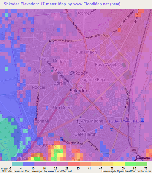 Shkoder,Albania Elevation Map